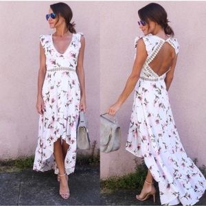 Vici white floral high low dress open back